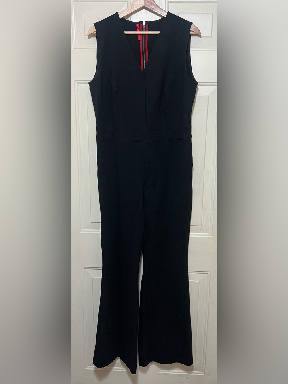 SPANX Black Sleeveless V-Neck Flare Leg Jumpsuit Size L/G